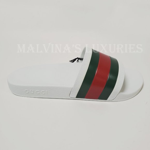 GUCCI SHOES MENS PURSUIT WHITE RUBBER SLIDE SANDAL w WEB DETAIL sz 9G 9.5 US - Picture 6 of 15
